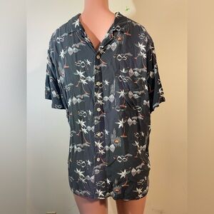 Goodfellow Men’s Button Up Shirt Size X-Large Floral‎ Hawaiian Palm Trees gray